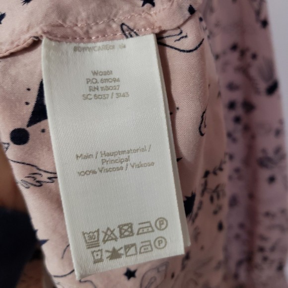 Boden Pink Popover Blouse sz 4 Bird Heart Lock Key print novelty long sleeve - Picture 5 of 6